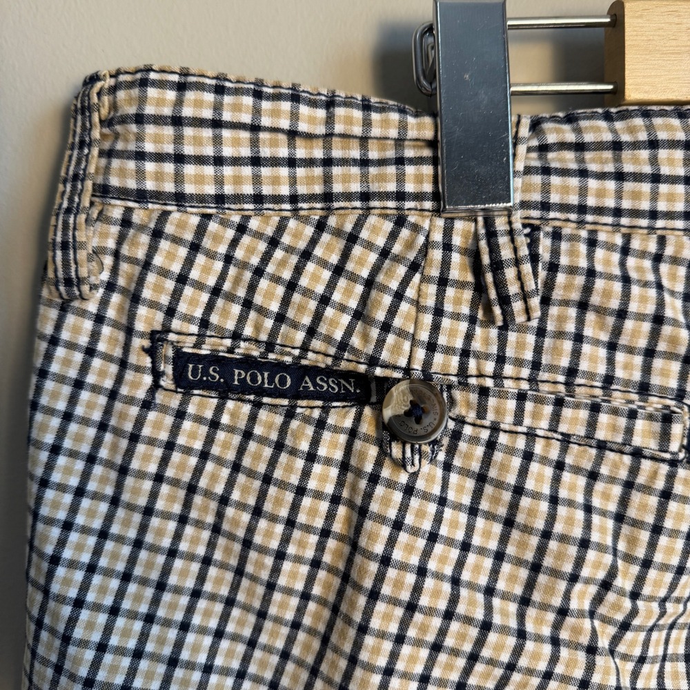 U.S. Polo Assn. Plaid Shorts Men's Size 38 Flat‎ Front Casual Tan Black Check - Picture 5 of 15